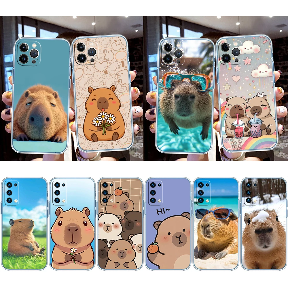 Cartoon  Capybara Cute Transparent Phone Case for Motorola G40 G04 G05 One Ace Action  Fusion Plus Hyper Macro Vision Zoom view 3