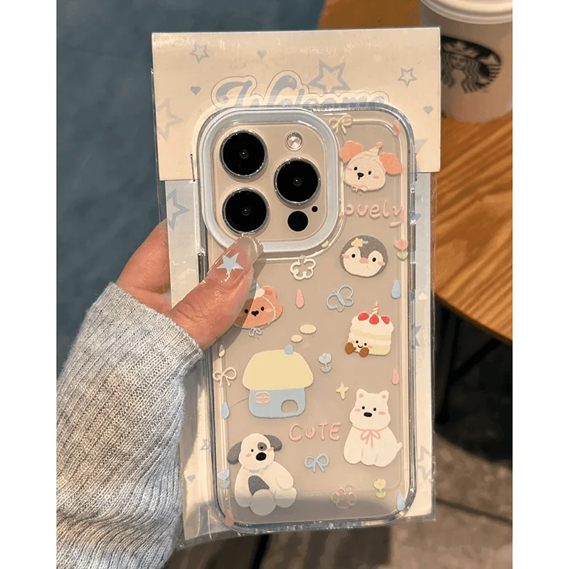 Cake Puppy Penguin Cute Phone Case For iPhone 16 15 14 13 12 11 Pro Max XR X XS 14 15 7 8 Plus Y2K Soft Anti Fall Cover
