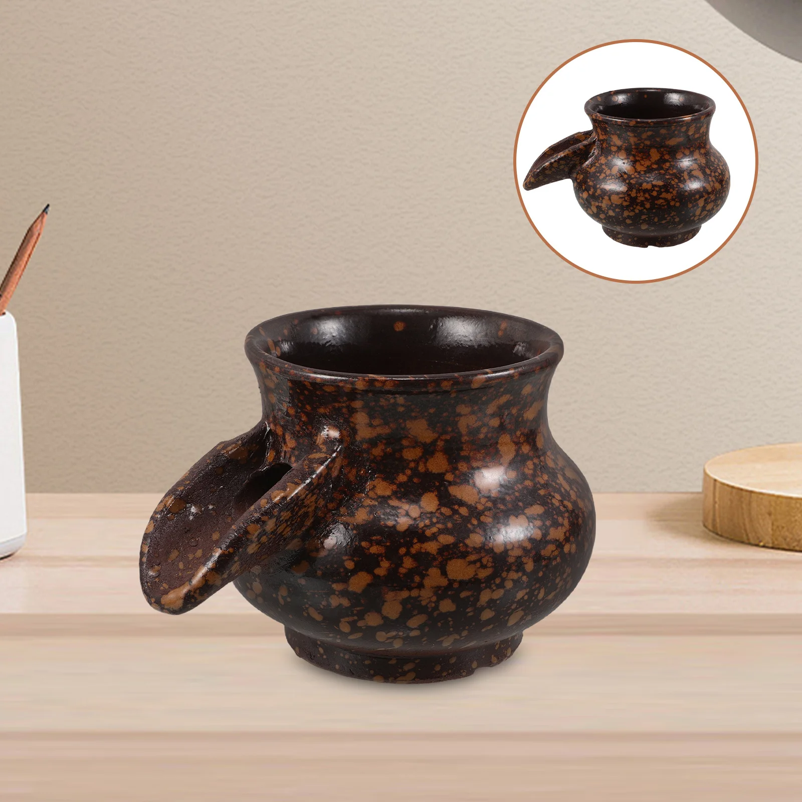 

Waterfall Ceramic Jar Handcrafted Rustic Garden Fountain Spitter Indoor Outdoor Tabletop Water Feature Decoration