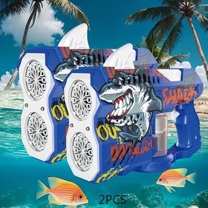 Pistola a bolle elettrica a emissione di luce giocattolo popolare americano da 2 pezzi, creatore di bolle ad alta capacità, porta a emissione di luce, viaggi essenziali