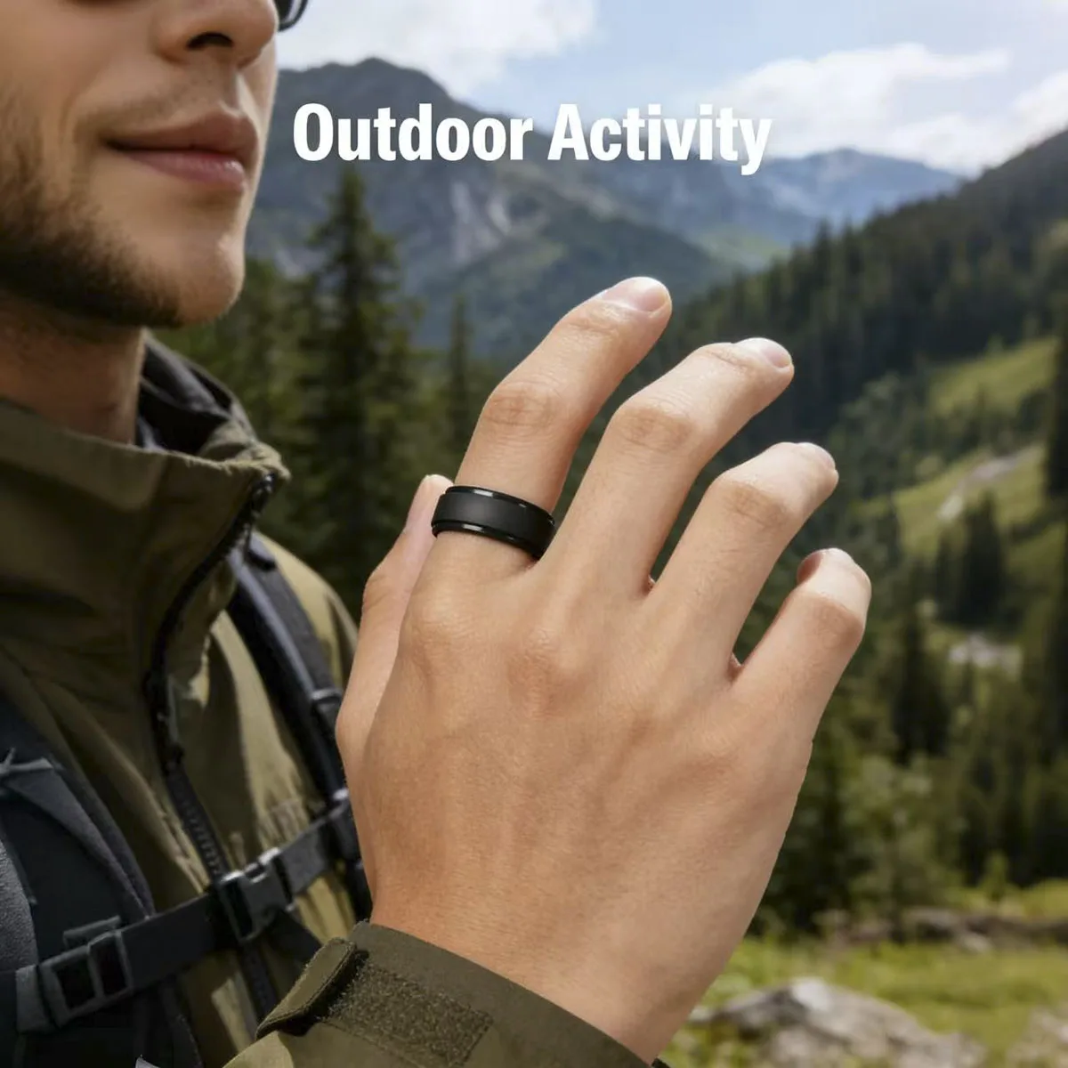 2 PCS Black Silicone Men\'s Wedding Bands - Soft Comfortable Fit for Sizes 7-14  Jewelry  Halloween