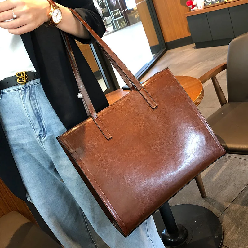 Tote Bag Women2024New Contrast Color Shoulder Bag Fashion Casual Handbag Women's Leather Large Capacity Women's Bag-Bo