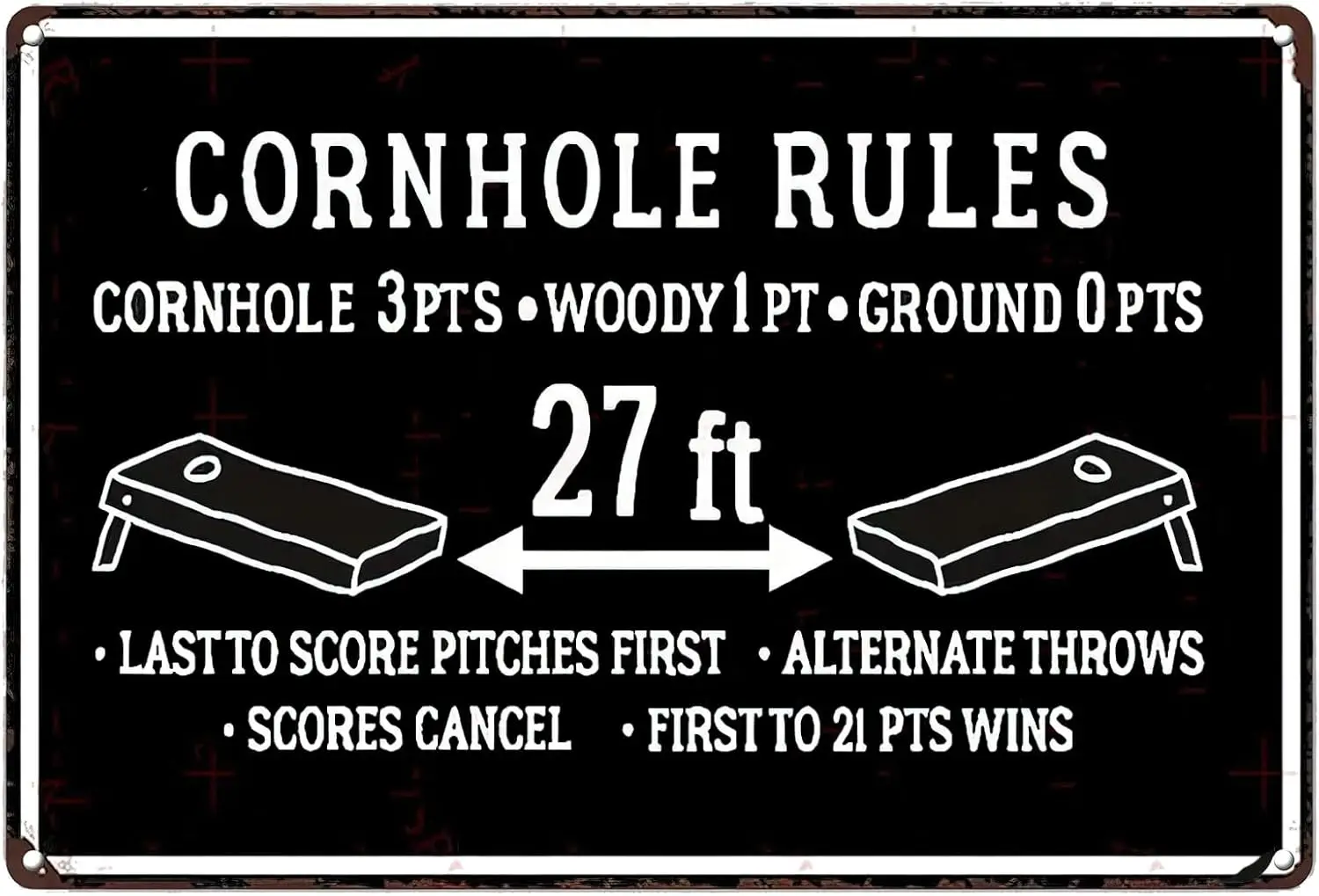 Cornhole Rules Metal Poster Vintage Metal Sign Cornhole 3PTS Woody 1 PT Ground Opts Motivational Wall Art Tin Signs for Hom sign