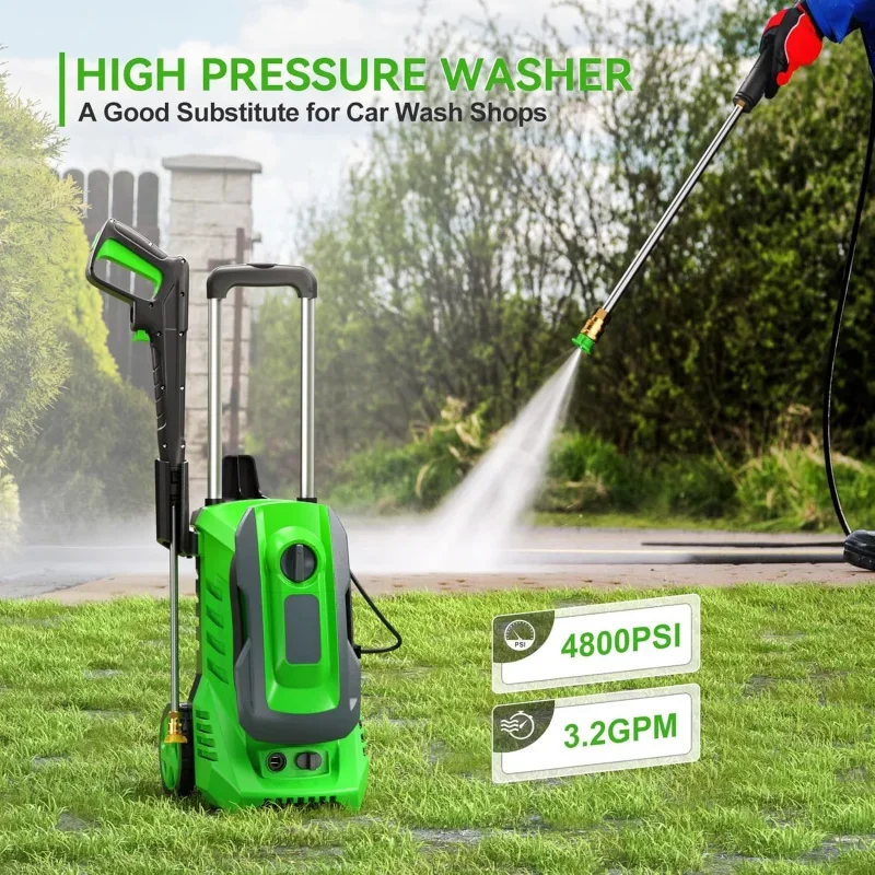 Floor, Garage, Electric Pressure Washer Power Washer - 4800 PSI 3.2 GPM Wash Machine Electric Powered with Foam Cannon for Car,