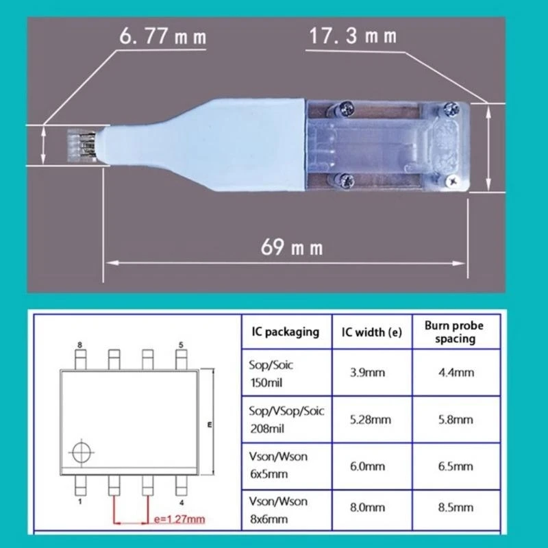 Programming Probes Burners Cable for Sop8 Wson Chip with Spring Pin and Multiple Spacing,with Stable Data Transfer