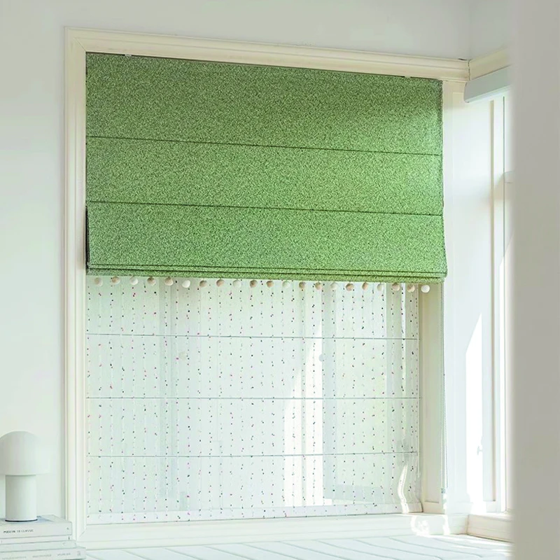 Green Double Roman Blinds Blackout With Colorful Sheer Fabric Roman Shades Customized Curtains For Living Room Easy To Install