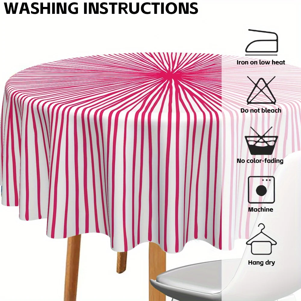 JIT 【1pc】 Powdered White Striped Printed Round Tablecloth, suitable for daily family dining.zyc