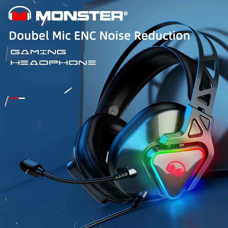 Monster N3S ENC Headset Gamers RGB LED Light Noise Cancelling Stereo Gaming Headphones With Mic Casque 7.1 Magic sound earphones