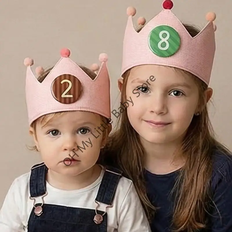 

M76C Adjustable Cotton Birthday Crowned Hat for Child 0 to 9 Year Party Photo Props