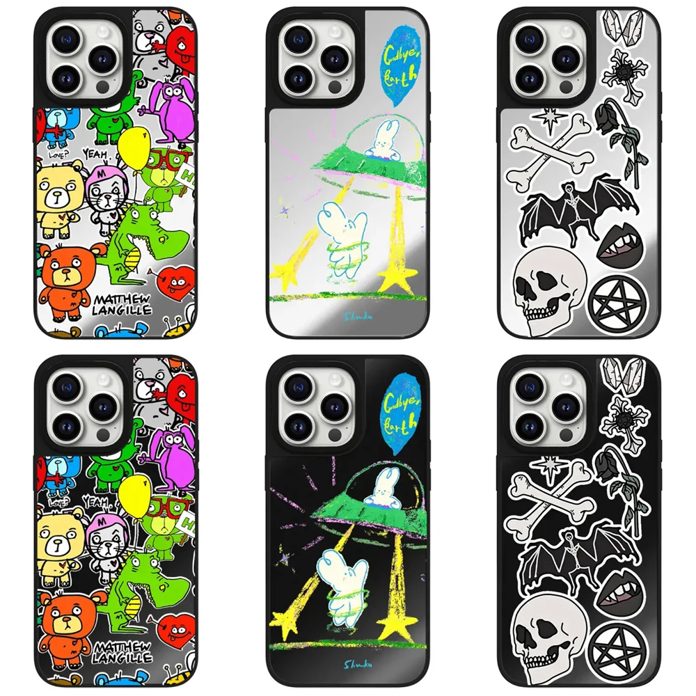 

Graffiti Skull Mirror Magnetic Phone Case Cover for IPhone 11 12 13 14 15 16 Pro Max Case for IPhone 16 Pro Max