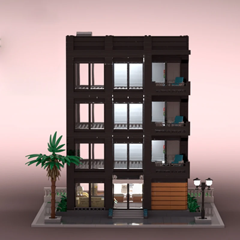 City Street View Model MOC Building Bricks Modern Stackable Hotel Modular Technology Children Holiday Gifts Assemble Toys Suit