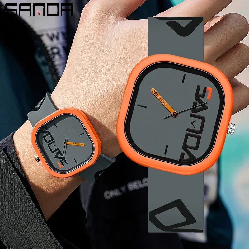 SANDA 3203 Design Men Wristwatch Brand Fashion Sports Quartz Watch Men Luxury Casual Waterproof Silicone Strap Men Clock Simple