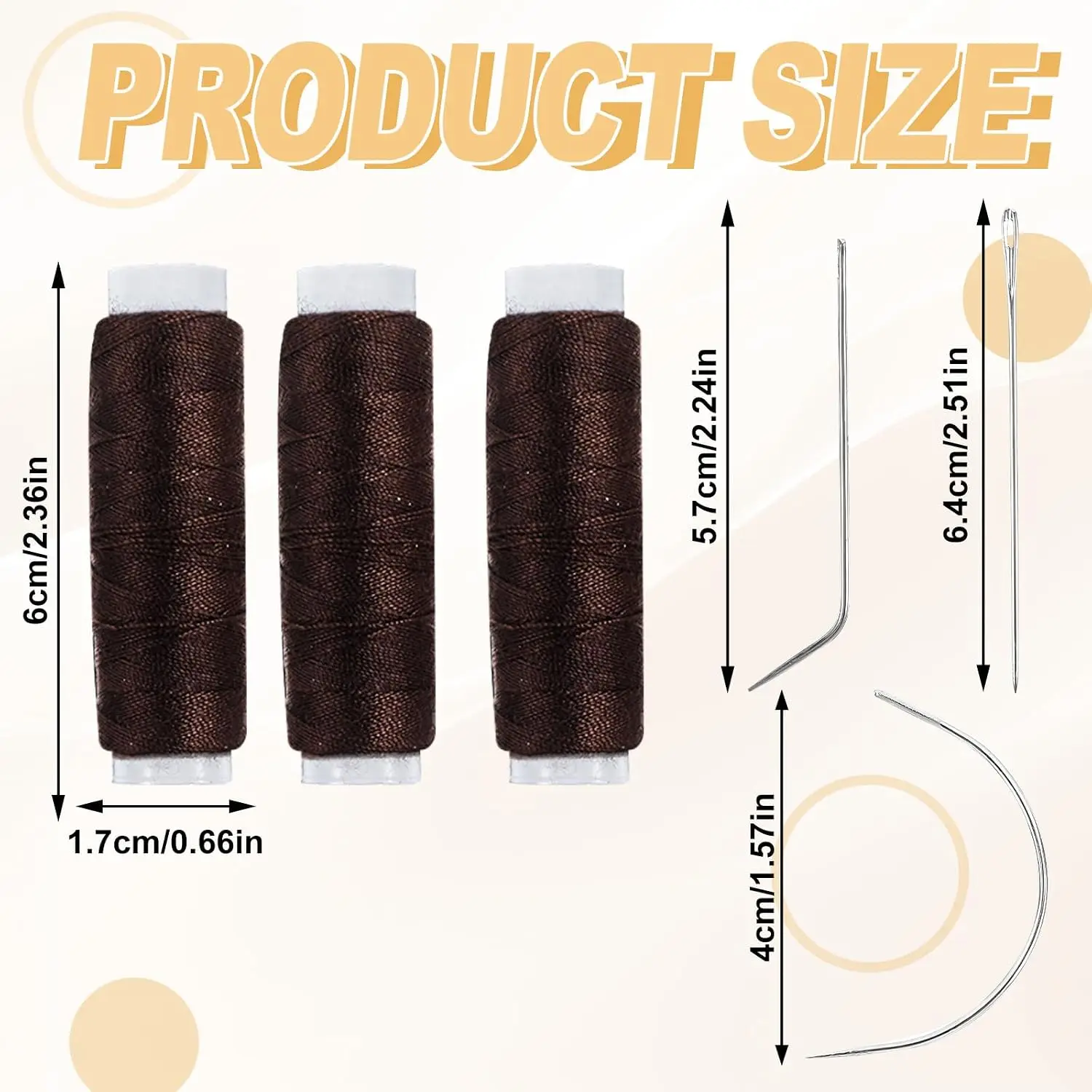 3 Rolls Hair Extension Thread &C/J/I Needles,Hair Extension Tools Curved Needle Weaving Threads for Making Wig