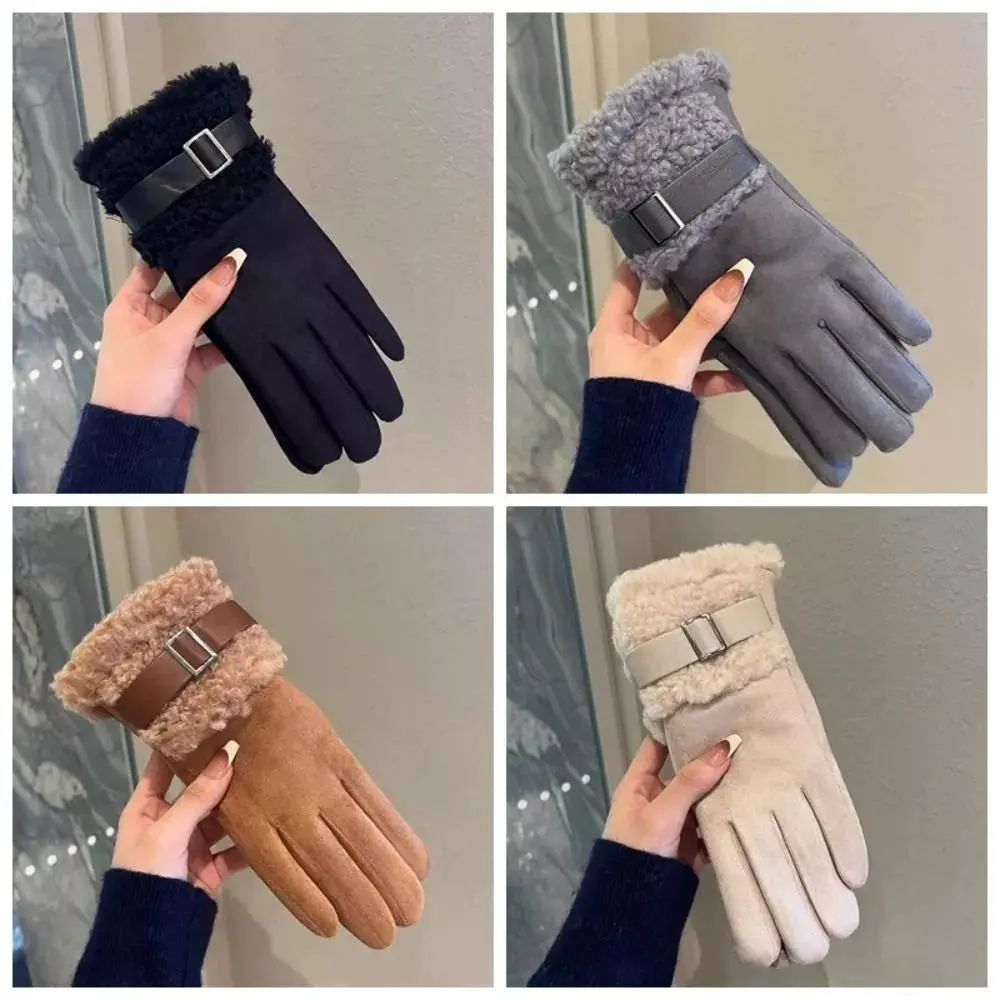 Sarung Tangan Wanita Suede Baru Berbahan Fleece Tebal Hangat, Dapat Digunakan di Layar Sentuh, Sarung Tangan Bersepeda Anti Angin, Pelindung Dingin, Sarung Tangan Ski Luar Ruangan