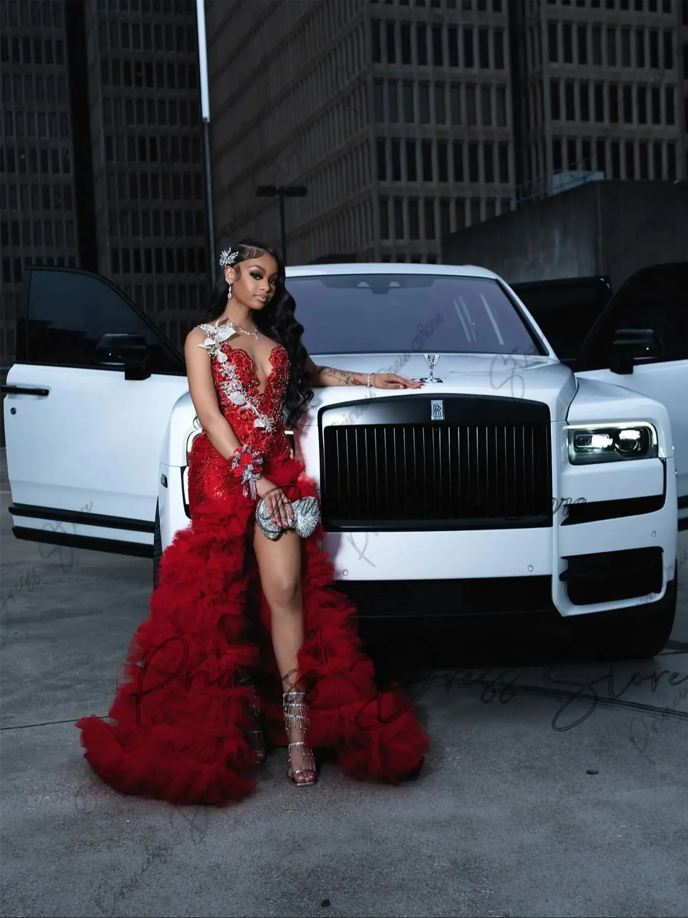 

Изысканные вечерние платья с бриллиантами, высоким разрезом, блестящими бусинами и пайетками для темнокожих девушек, с оборками, для гала-вечеров и свадеб, на заказ