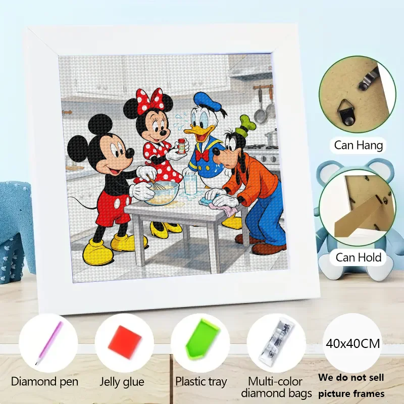 5D DIY ダイヤモンドペインティングキット、フルドリル漫画ディズニーミッキーマウスミニー マウスドナルドダックグーフィー キッチン料理シーン、プレ
