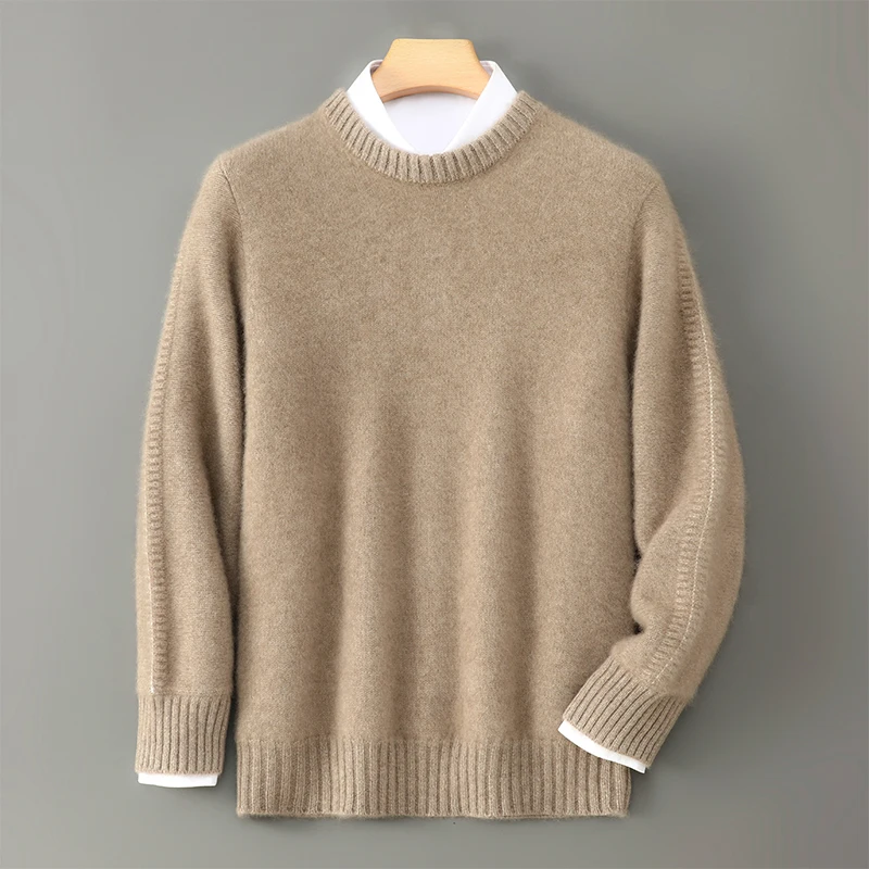 

Новинка: Мужской свитер из 100% чистой шерсти с круглым вырезом, осенне-зимний, плотной вязки, для делового повседневного стиля, с длинными рукавами