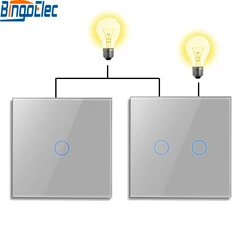 Bingoelec 2Way Light Touch Switches Double Wall Sensor Switch EU Standard For Two Rooms Glass Panel Blue Backligh 2Pack