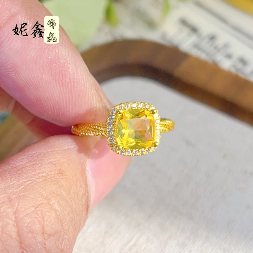 

Diamond-Embedded Square Sugar Open Ring Women's 24K Gold AU999 - Pure gold diamond square sugar ring, brilliant sparkle