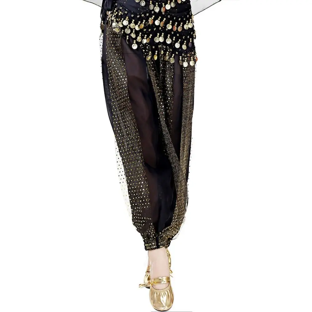 กางเกงเต้นระบำหน้าท้องประดับเลื่อมแฟชั่น แต่งพู่ห้อย ทรงหลวม สำหรับการแสดง พร้อมอุปกรณ์เสริมสำหรับเต้นระบำหน้าท้อง