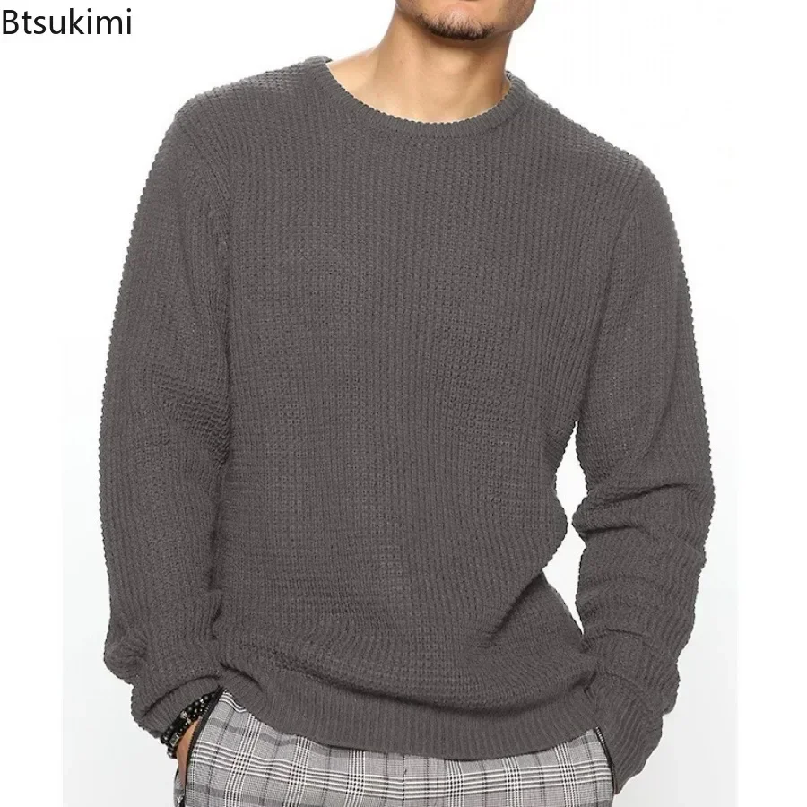 New 2024 Men\'s Knitted Sweater Top Autumn Winter Fashion Solid Color Loose Pullover Men\'s Casual Long Sleeve Round Neck Sweater