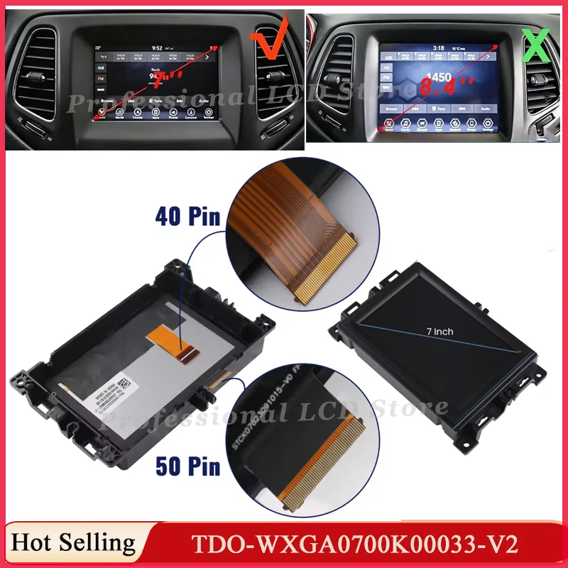 7 inch LCD Display Screen TDO-WXGA0700K00033-V2 TDO-WXGA0700K00057-V1 For 2017-2022 JeepGuide Compasss FM Radio K00033-S-W LCD