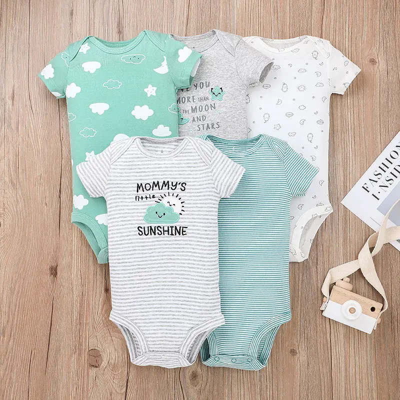 5PCS/Lot Baby Bodysuits 100% Cotton Newborn Baby Boys Clothes Short Sleeve Infant Ropa 0-24M Summer Baby Clothing Jumpsuits