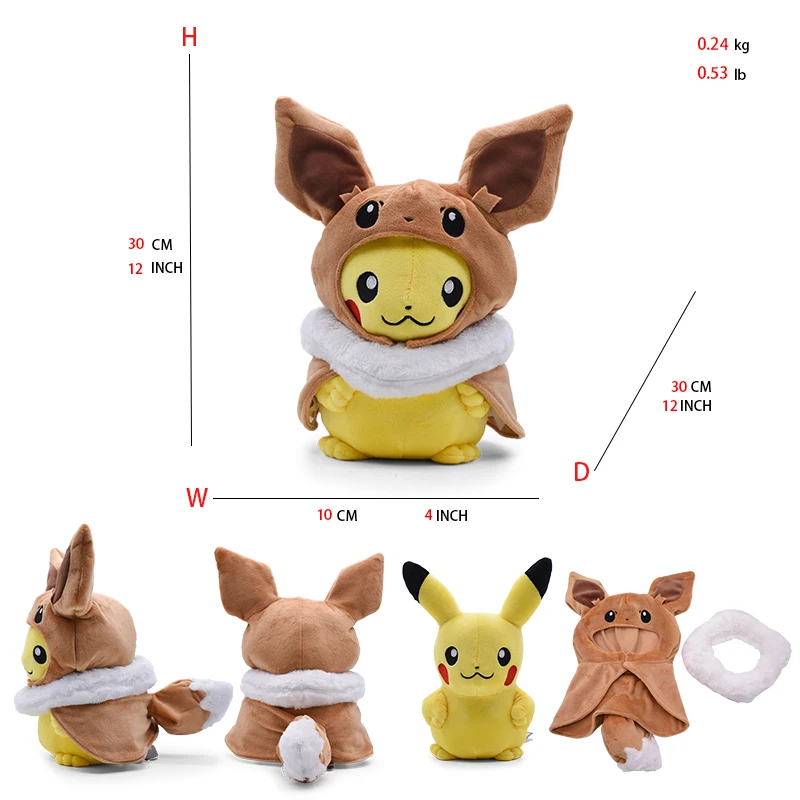 Cos Eevee Pikachu Cosplay Plüschtiere Charizard Peluche Lucario Stofftierpuppe Sammlerstück Geschenk, Cartoon 20-30CM