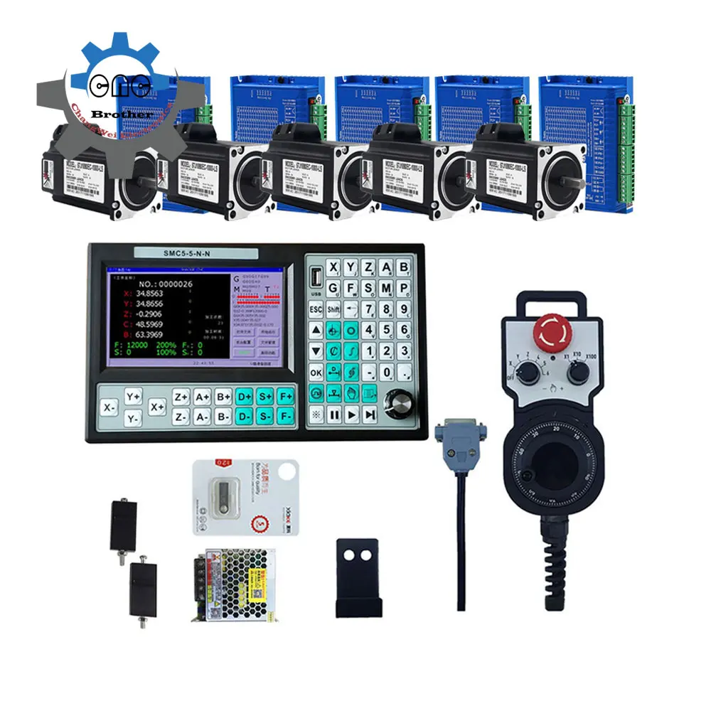 

SMC5-5-n-n CNC USB Controller 5Axis Offline 500khz Kit G code N.M stepping Motor Driver 2HSS57+57J1880EC-1000 motor+MPG+DC