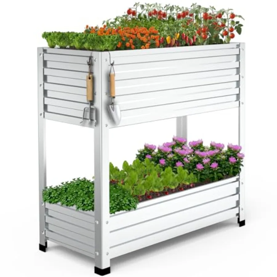 

Двухуровневая оцинкованная грядка на ножках 36x16x36 дюймов, металлический приподнятый ящик для растений, глубина 12 дюймов (верхняя часть) / 8 дюймов (нижняя часть), нагрузка до 500 фунтов