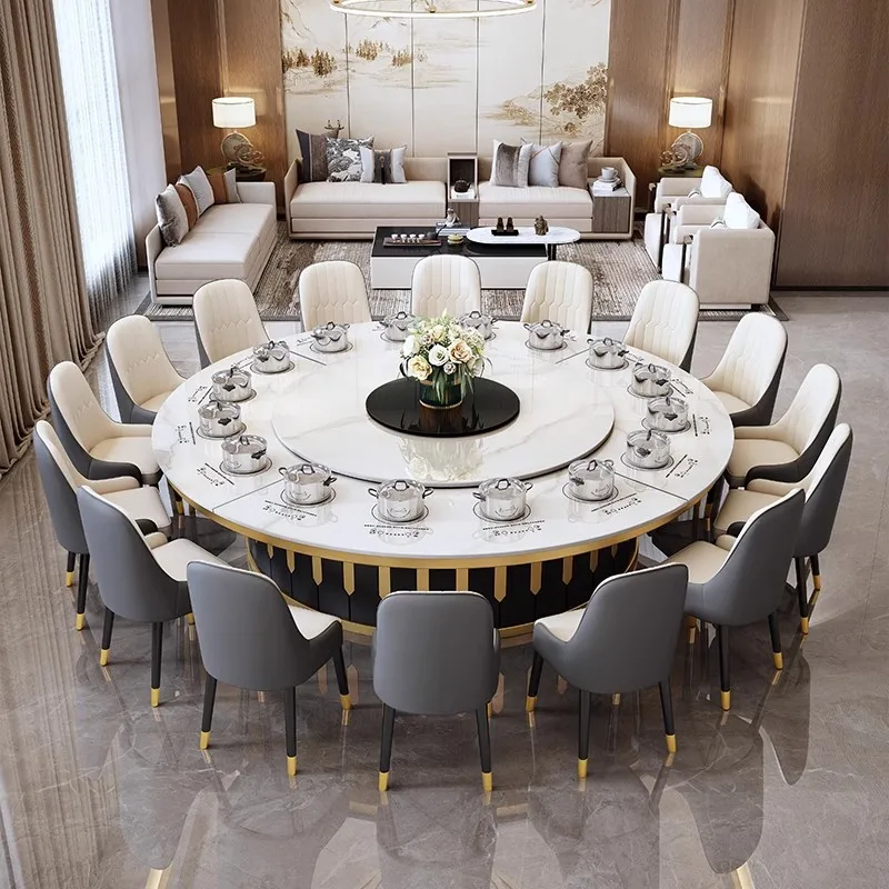 Big round table top 20 dining table with turntable people Hotel rock slab rotation 3 meters 30 people
