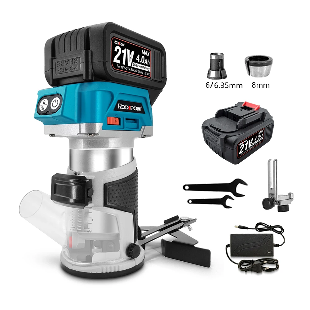 6 Speeds Brushless Hand Electric Trimmer Cordless Wood Router Woodworking Engraving Slotting Power Tool for Makita 18V Battery