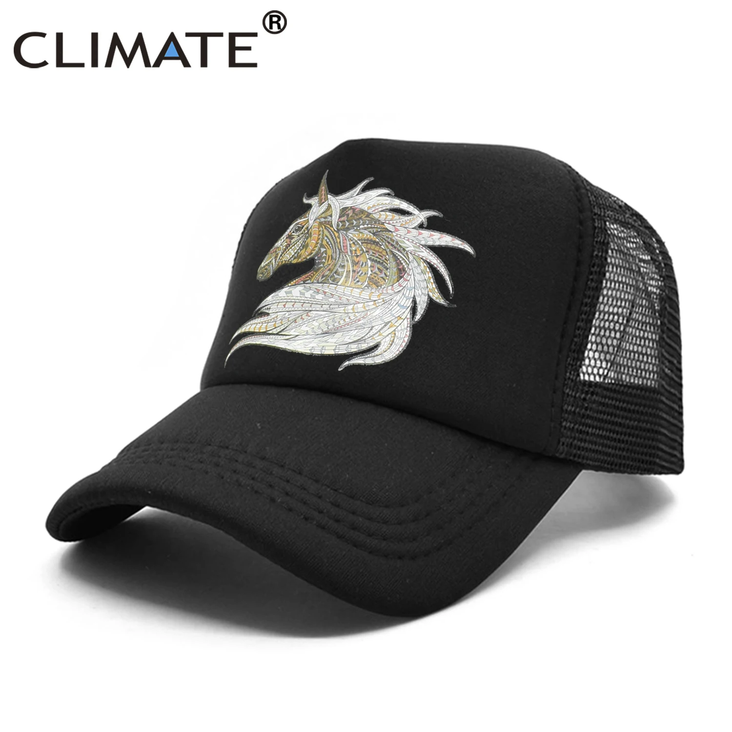 CLIMATE Cool Horse Trucker Cap Horse Race Men Hat Racing Equestrian Cap Hip Hop Cool Summer Mesh Baseball Cap Hat for Men Women