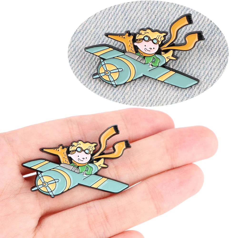 YQ1235 Cartoon Prince Boy Enamel Pin Aircraft Brooch For Bags T Shirt Icons Women Mens Badge Cute Jewelry Accessories Kids Gift