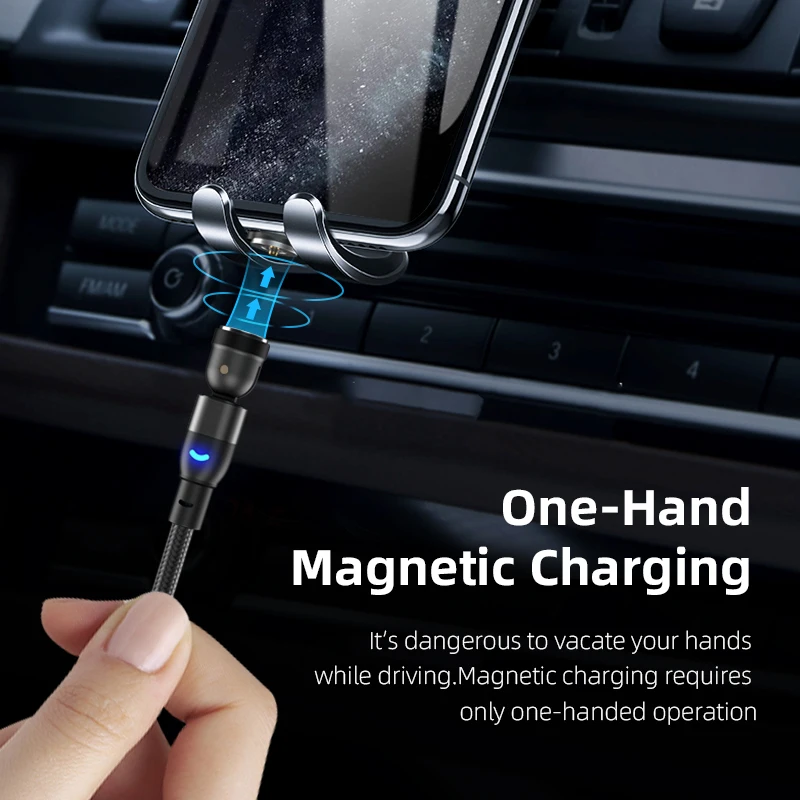 AUFU 540 Rotate Magnetic Cable USB C Charging Cable Magnetic Charger Micro USB TypeC Mobile Phone Cable for IPhone Xiaomi Huawei