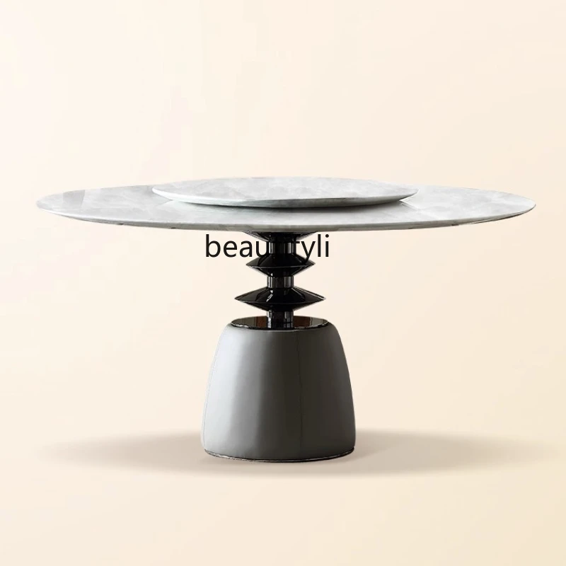 

Marble round dining table, Italian light luxury 4-6 people dining table