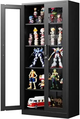 Display Cabinet with Glass Doors, 71 Inches Metal Display Case with 4 Adjustable Shelves, Curio Storage Cabinet with - view 3