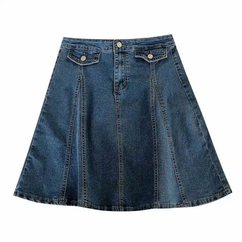 M-3XL Oversized Blue Denim Skirt 2025 New Summer Women High Waist Loose A-line Skirts Korean Solid Versatile Midskirts