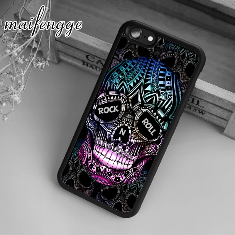 maifengge Rock and n roll sugar skull Case For iPhone 15 16 14 plus X XR XS max 11 12 13 Pro