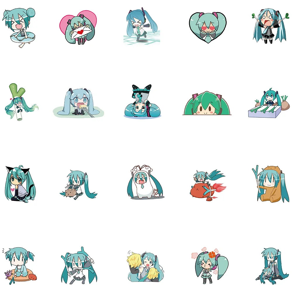 65pcs Cute Cartoon Hatsune Miku Emoji Stickers DIY Phone Case Laptop Waterproof Sticker Decoration Supplies Children Toy Gift