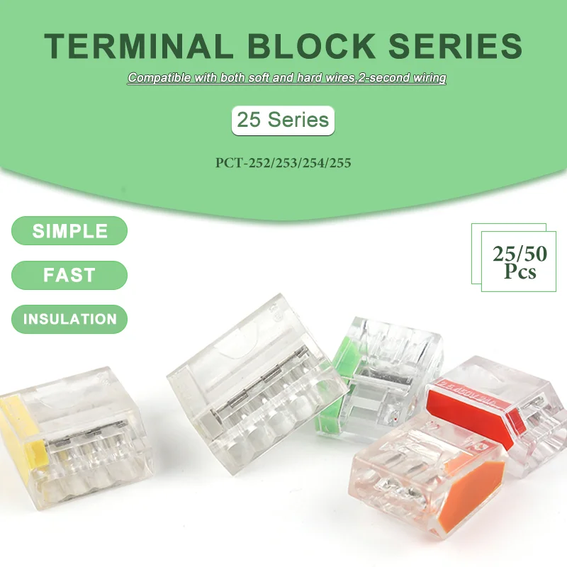 

25/50Pcs Universal Quick Wire Cable Connector 252/253/254/255 Mini Compact Wiring Conductor Push-in Terminal Block LED Conector