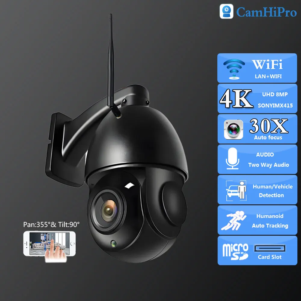 

DB6CB So-ny415 4K 8MP Wifi PTZ Dome Wireless Security Vedio 30X Auto Zoom IR 80M Human Tracking Two Way Audio TF Card Slot
