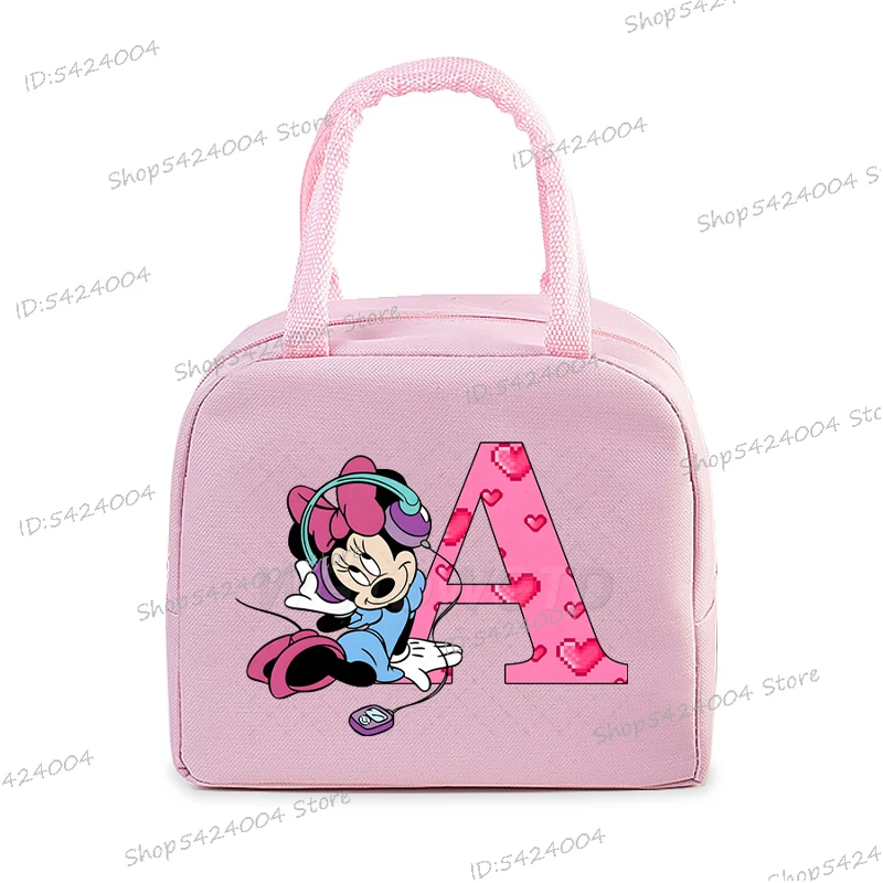 

Cartoon Mickey Mouse 26 English Letter Lunch Bag Women Kids Funny Bento Thermal Handbags Thickened Insulation Lunch Box Bag