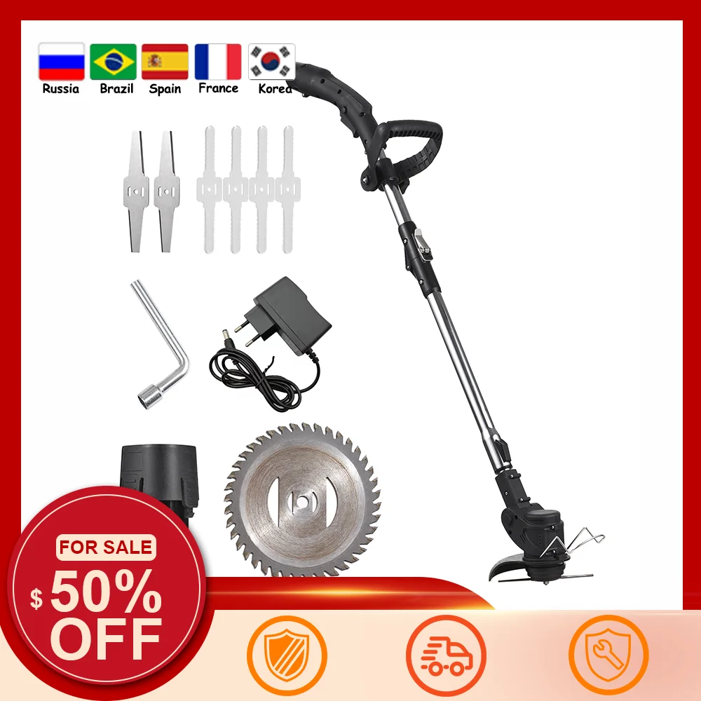 12V Cordless Grass Trimmer Adjustable Height Telescopic Electric Handheld Lawn Mower Electric Weed Wacker Pruning Garden Tools