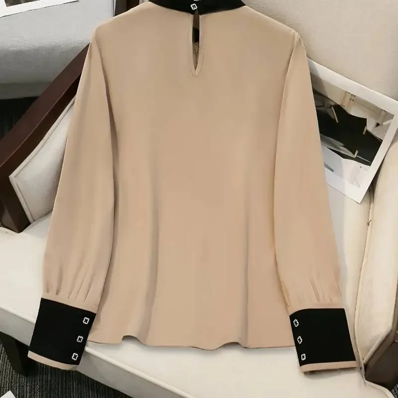 قميص بلوفر نسائي جديد أنيق بأكمام طويلة بلون سادة لعام 2025 |   أسلوب التنقل رشيق