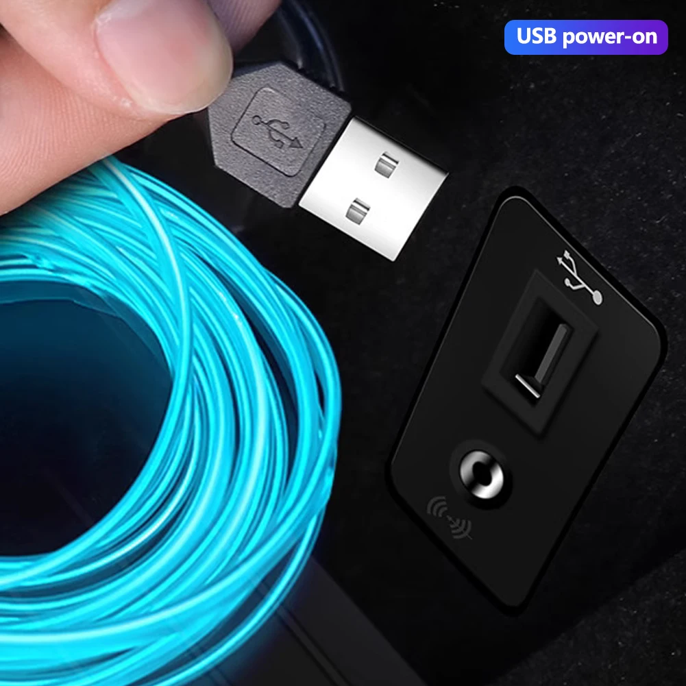 أضواء شريطية محيطة LED داخلية للسيارة (1 م/5 م) - محرك USB EL سلك إضاءة نيون مصباح مرن يمكنك صنعه بنفسك لجو الحفلات التلقائية #3