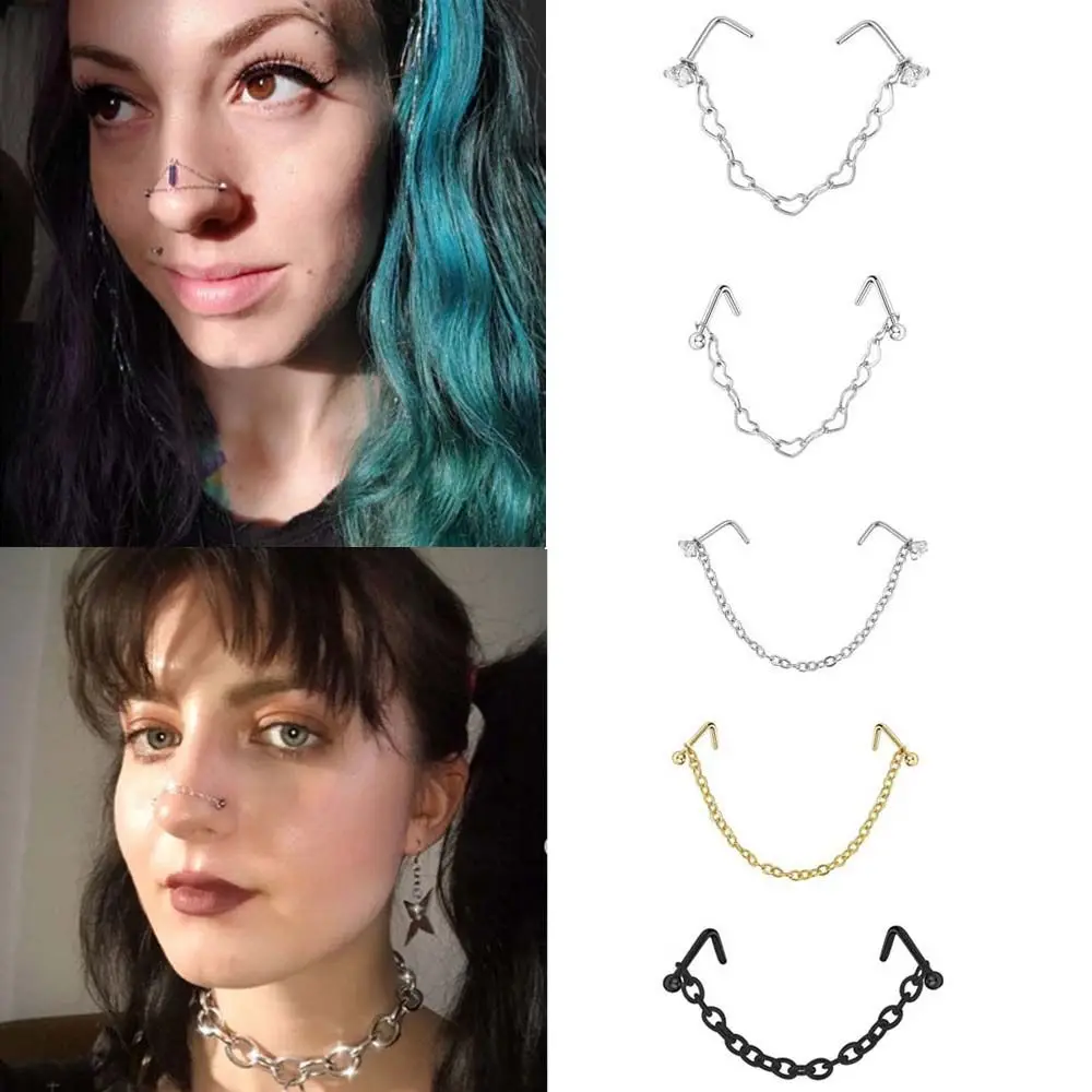 Подарки, стразы, шарик в ноздре, серьги из нержавеющей стали, пирсинг, кольцо для пирсинга носа, кольца-гвоздики для носа, перегородка, двойная цепочка в носу