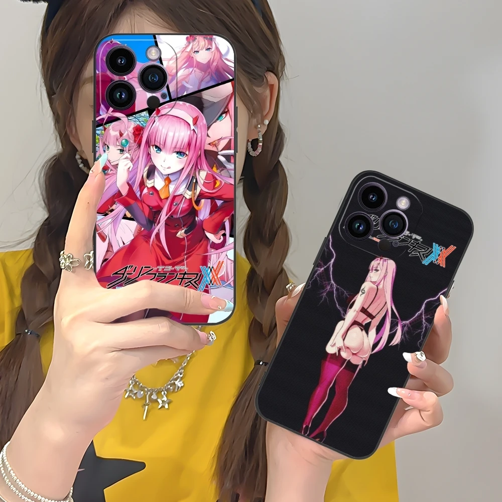 Darling FranXX Zero Two Mobile Cell Phone Case for iPhone 16 15 14 13 12 11 X XR XS 8 7 Pro Max Plus Mini Black Cover Shell