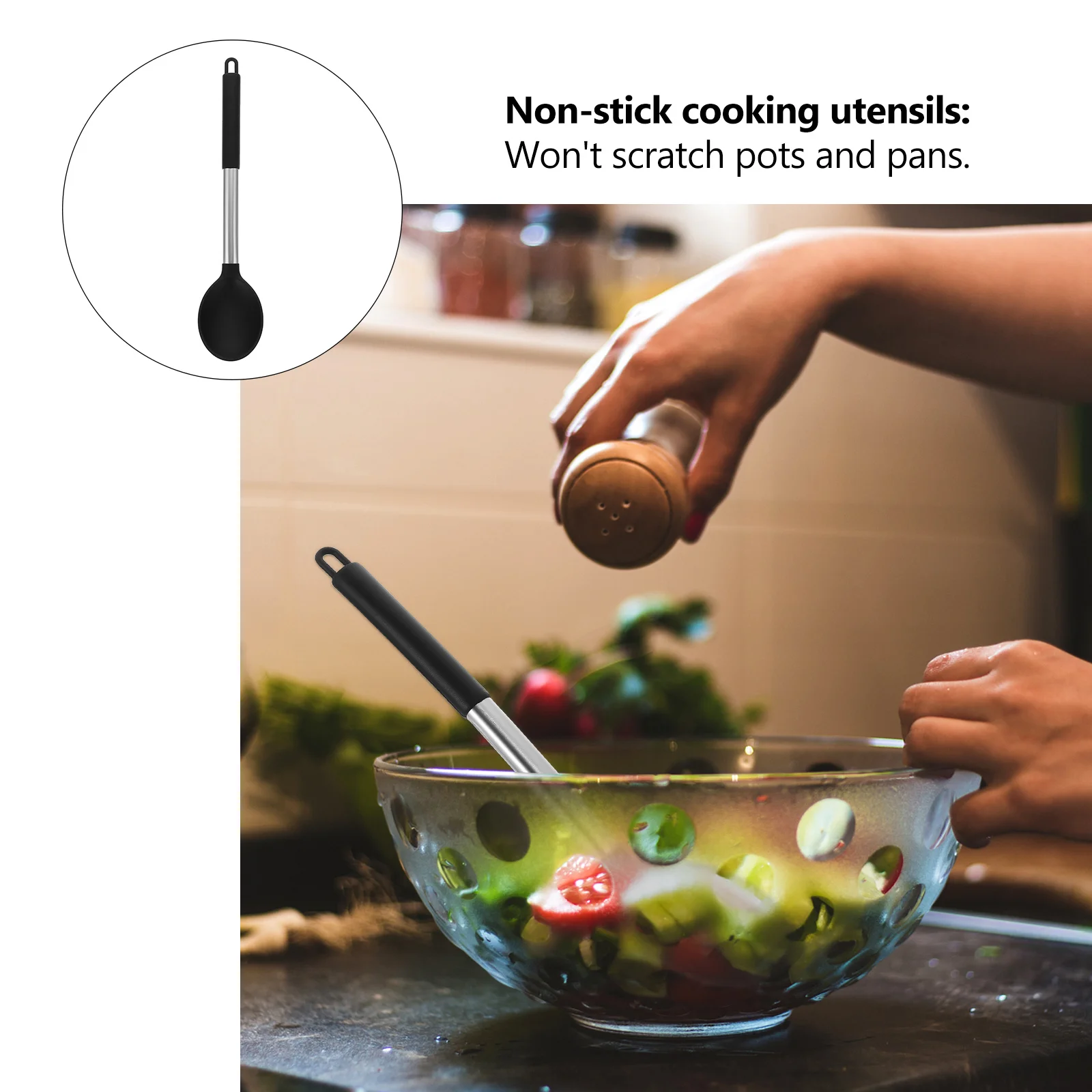 

1Pcs Silicone Cooking Spoon Nonstick Heat Resistant Kitchen Utensil Ergonomic Handle Multipurpose Kitchenware Cooking Tool