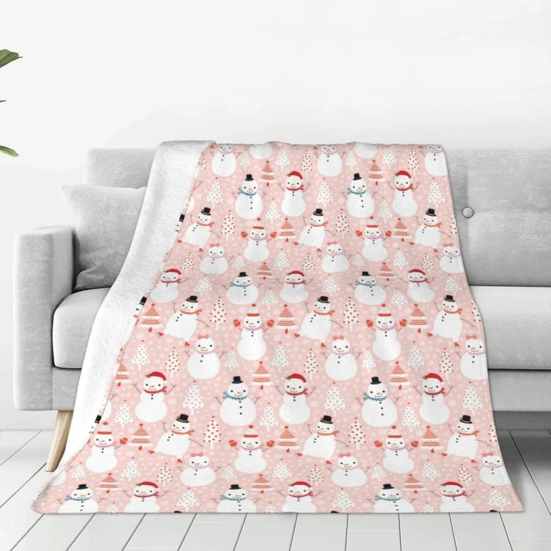 

Christmas blanket snowman pink sofa blanket flannel living room bed sofa travel office blanket 60INX50IN